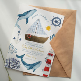 Invitación Ahoy es un niño vela Baby Shower faro de ballena