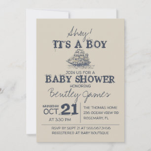 Invitación ¡Ahoy! Es un niño vintage ducha de bebé náutico