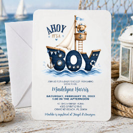Invitación Ahóy es un oso de barco de vela náutico para ducha