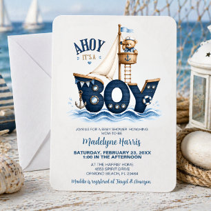 Invitación Ahóy es un oso de barco de vela náutico para ducha