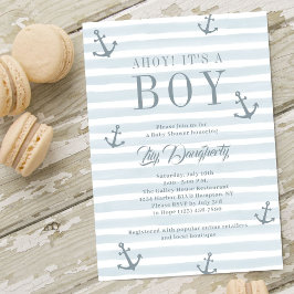 Invitación Ahoy es un pequeño Ancla Náutica Azul Baby Shower