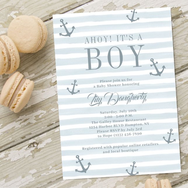 Invitación Ahoy es un pequeño Ancla Náutica Azul Baby Shower (Subido por el creador)