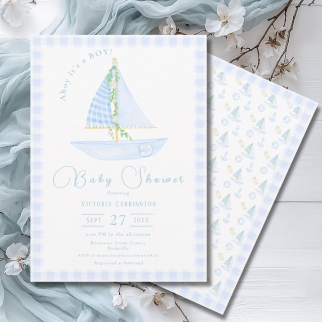 Invitación Ahoy es un pequeño Baby Shower moderno con Blue Pl (Subido por el creador)