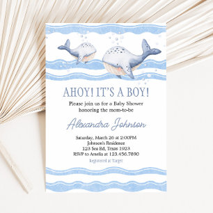 Invitación Ahoy es un tiburón de bebé varón fiesta de bienven