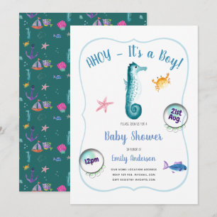 Invitación AHOY es una ducha de bebé invita a caballitos de m