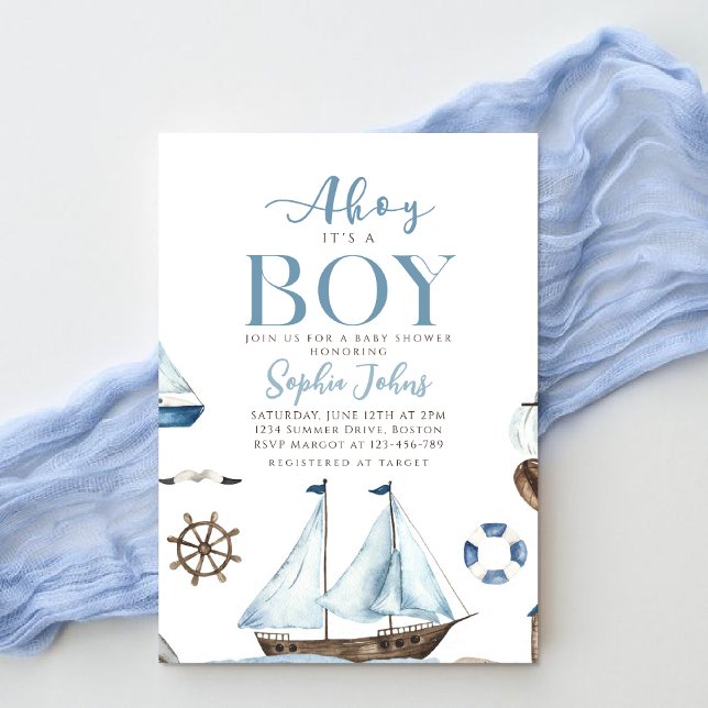 Invitación Ahoy es una ducha de bebé Nautical Blue Boat (Subido por el creador)