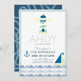 Invitación Ahoy Faro Nautical Blue Boy Cumpleaños