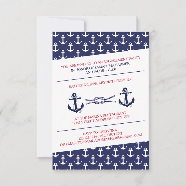 Invitación Ahoy fiesta de compromiso de las anclas - (Anverso)