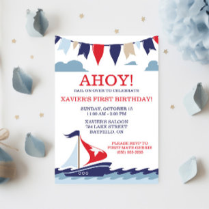 Invitación ¡AHÓY! Fiesta de cumpleaños náutica de vela