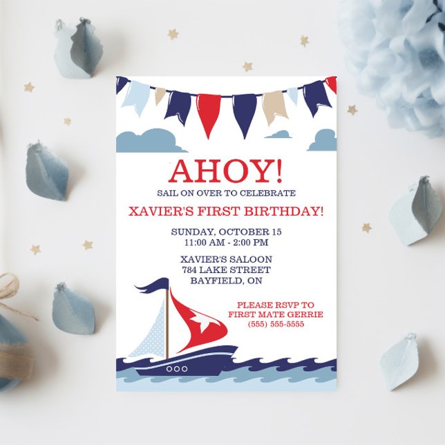 Invitación ¡AHÓY! Fiesta de cumpleaños náutica de vela (Subido por el creador)