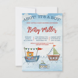 Invitación ¡AHOY! It's a Boy! Baby Shower de barcos y submari
