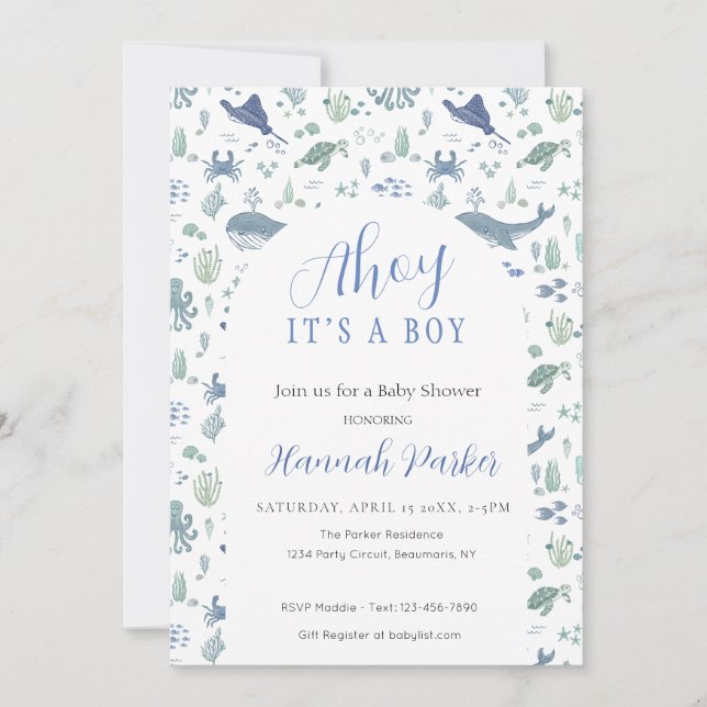 Invitación Ahoy it's a Boy Baby Shower Invitation (Anverso)