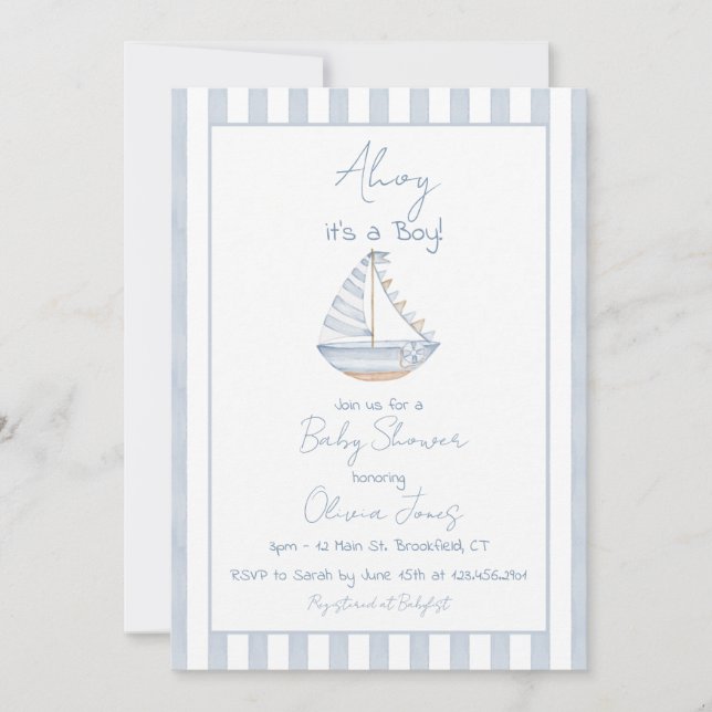 Invitación Ahoy It's A Boy Baby Shower Invitation Card (Anverso)