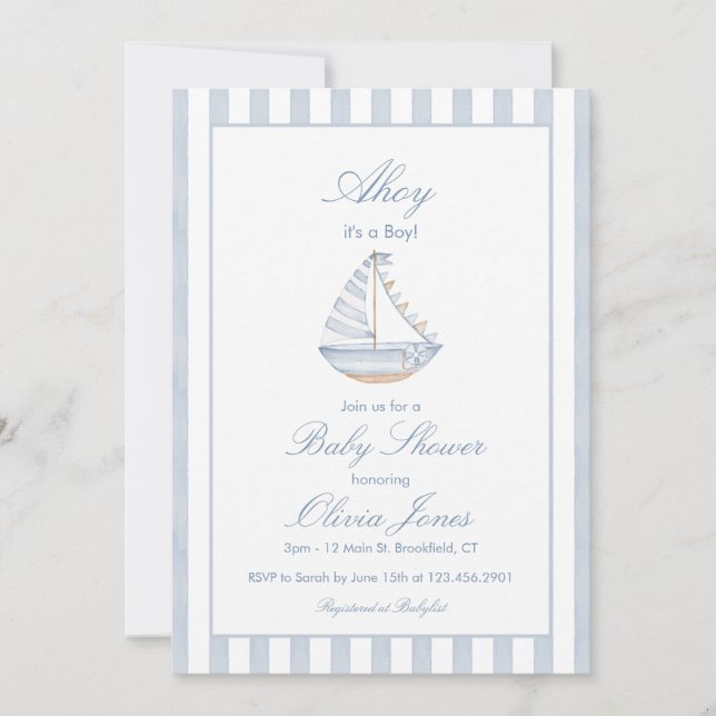 Invitación Ahoy It's A Boy Baby Shower Invitation Card (Anverso)