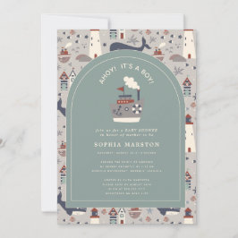 Invitación Ahoy It's a Boy Nautical Blue Baby Shower