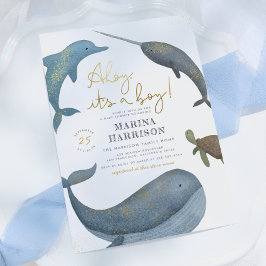 Invitación Ahoy It's A Boy Watercolor Sea Animals Baby Shower