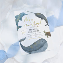 Ahoy It's A Boy Watercolor Sea Animals Baby Shower