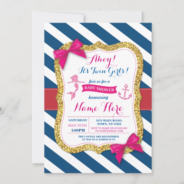 Invitación Ahoy la marina de guerra rosada de Baby Shower de (Anverso)