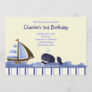 Invitación Ahoy Mate Blue Whale Cumpleaños 5x7 Náutico
