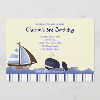 Invitación Ahoy Mate Blue Whale Cumpleaños 5x7 Náutico