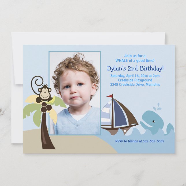 Invitación Ahoy Mate Whale *FOTO* Cumpleaños 5x7 (Anverso)