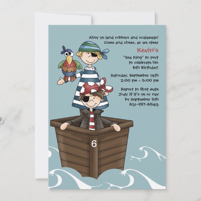 Invitación Ahoy Mates Pirate Fiesta de cumpleaños (Anverso)