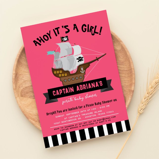 Invitación ¡Ahoy Matey! Chica de piratas de barco Baby Shower (Subido por el creador)