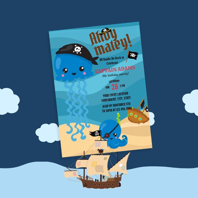 Invitación ¡Ahoy Matey! Cumpleaños de los Piratas Octopus (Subido por el creador)