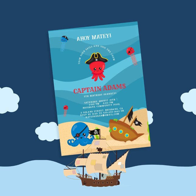 Invitación ¡Ahoy Matey! Cumpleaños de los Piratas Octopus (Subido por el creador)