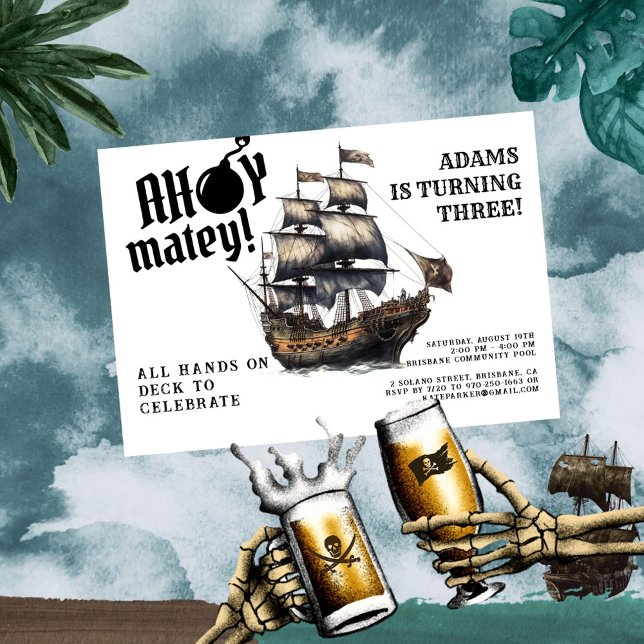 Invitación ¡Ahoy Matey! Cumpleaños del Barco Pirata Blanco (Subido por el creador)