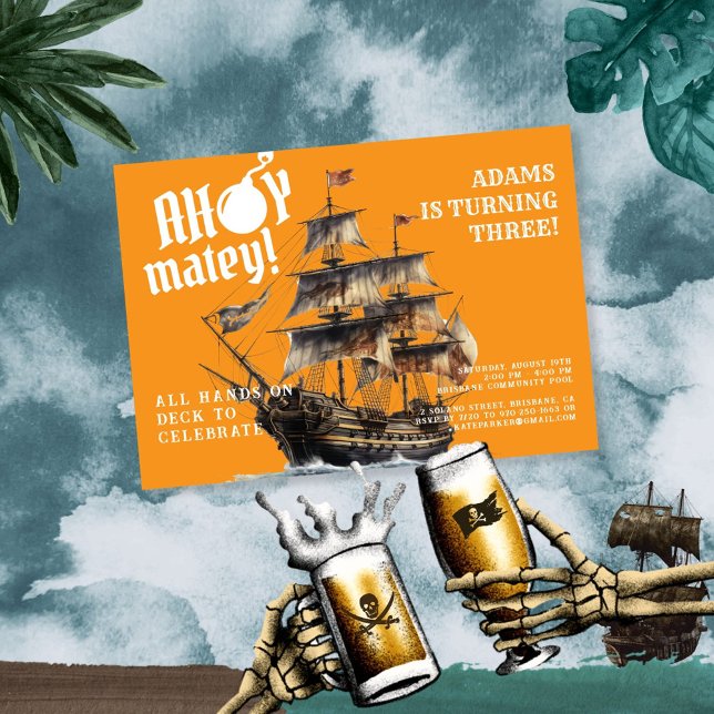 Invitación ¡Ahoy Matey! Cumpleaños del Barco Pirata naranja (Subido por el creador)