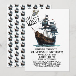 Invitación ¡Ahoy Matey! Cumpleaños del Barco Pirata Negro