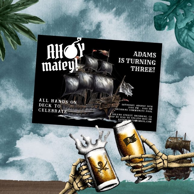 Invitación ¡Ahoy Matey! Cumpleaños del Barco Pirata Oscuro (Subido por el creador)