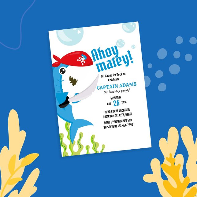 Invitación ¡Ahoy Matey! Cumpleaños del Pirata de Blu Shark (Subido por el creador)