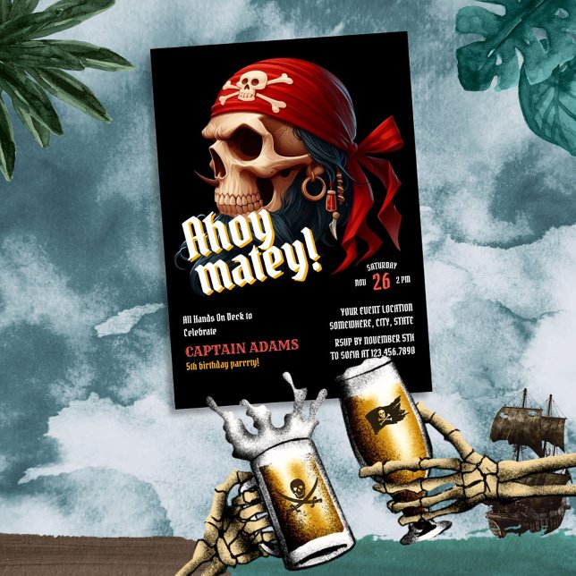 Invitación ¡Ahoy Matey! Cumpleaños del pirata de cráneo oscur (Subido por el creador)