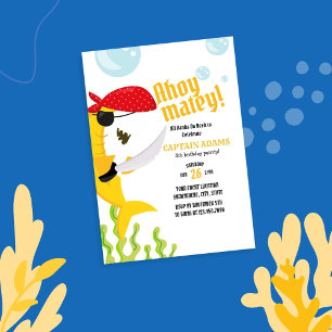 Invitación ¡Ahoy Matey! Cumpleaños del pirata de tiburón amar