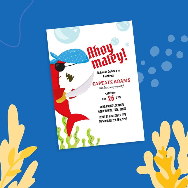 Invitación ¡Ahoy Matey! Cumpleaños del Pirata del Tiburón Roj (Subido por el creador)