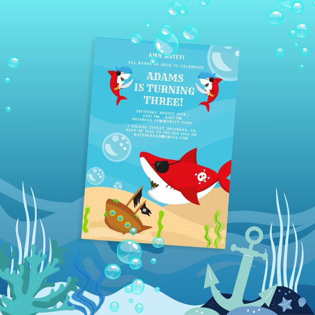 Invitación ¡Ahoy Matey! Cumpleaños del Pirata del Tiburón Roj (Subido por el creador)