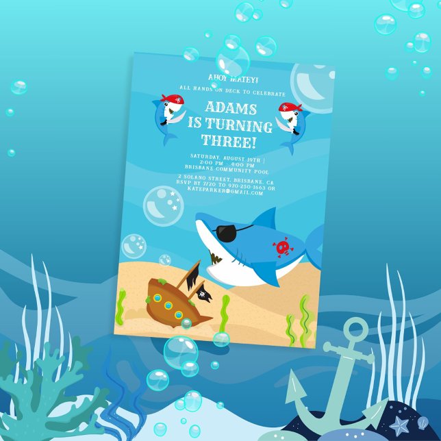 Invitación ¡Ahoy Matey! El pirata de tiburones bajo el mar Cu (Subido por el creador)