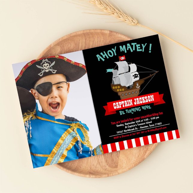 Invitación ¡Ahoy Matey! Foto de cumpleaños de Bote Pirate (Subido por el creador)