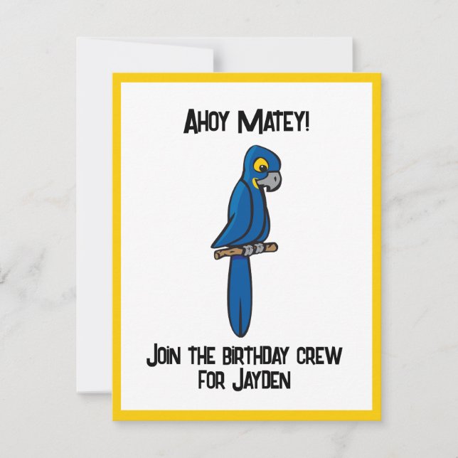 Invitación Ahoy Matey Pirate Parrot Personalizado, Funny Maca (Anverso)