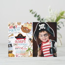 Invitación Ahoy Matey Pirate Photo Birthday Invitation