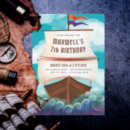 Invitación Ahoy Matey Pirate Ship Birthday Party