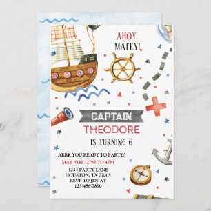 Invitación Ahoy Matey Pirate Ship Boy Cumpleaños