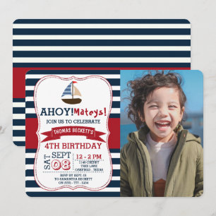 Invitación ¡Ahoy Mateys! Nautical Boat Boat Foto Cumpleaños