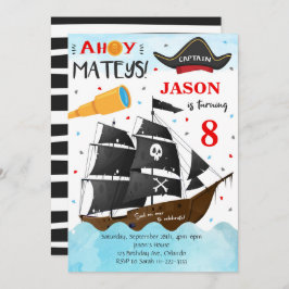 Invitación Ahoy Mateys Pirate Invite al cumpleaños