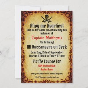 Invitación Ahoy Me Hearties Pirate Birthday Party