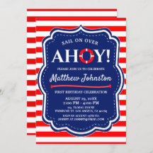 Ahoy Nautical Ocean Navy Blue Coastal Boy Cumpleañ