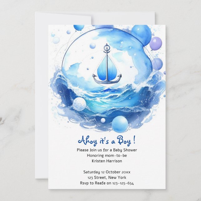 Invitación Ahoy Nautical Shower Boy Baby Shower (Anverso)