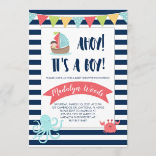 Invitación ¡Ahoy Náutico! It's a Boy! Baby Shower